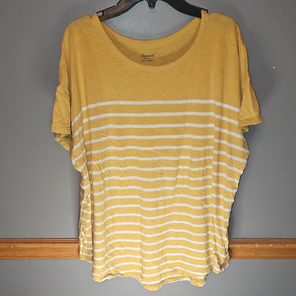 Madewell Mustard and White Striped Tee